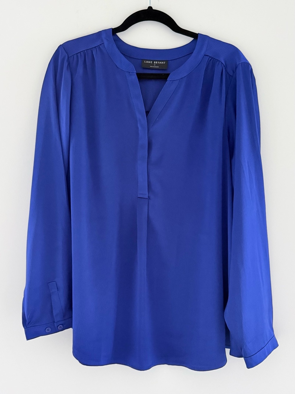 Lane Bryant Cobalt Blue Long-Sleeve Split-Neck Blouse